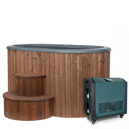 SaunaLife S2 tub and chiller package, natural finish