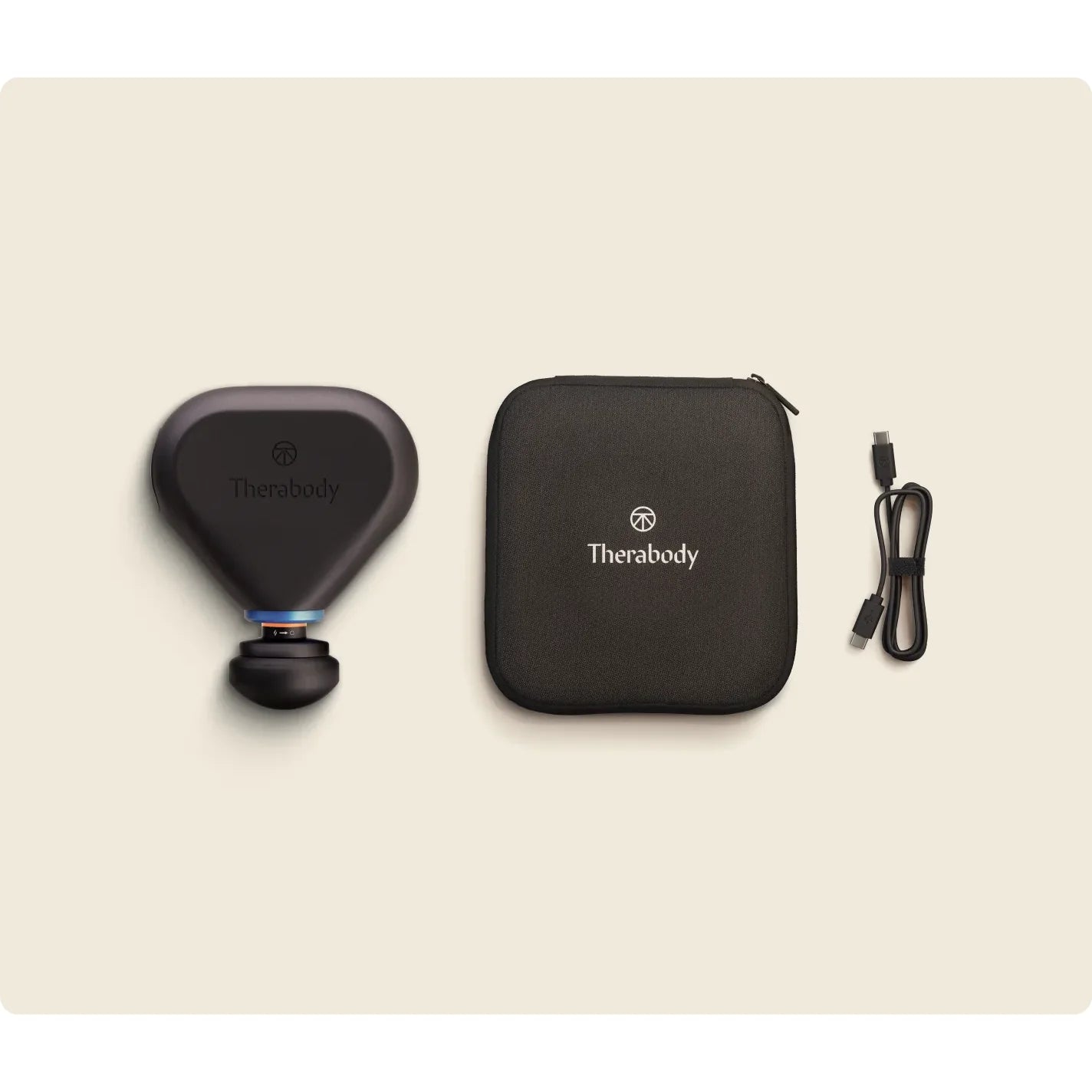 Theragun Mini Plus — portable percussive + heat therapy device by Therabody — box contents — what's included