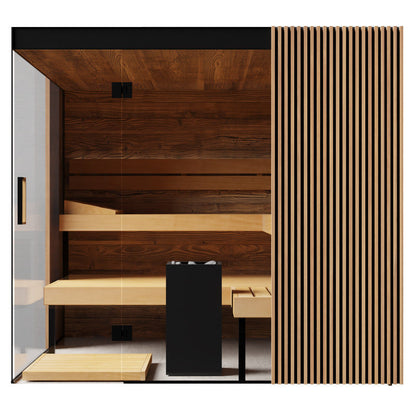 ThermaSol Aalto indoor sauna cabin, front elevation