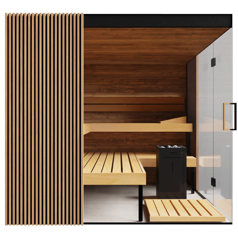 ThermaSol Aalto indoor sauna cabin, side elevation