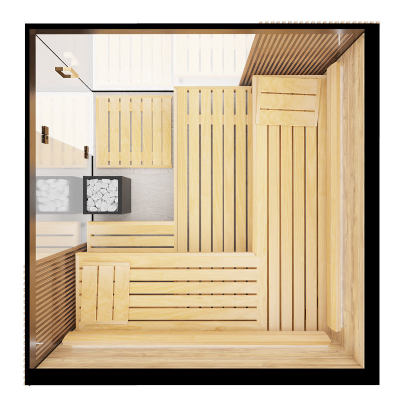ThermaSol Aalto indoor sauna cabin, overhead layout