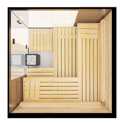 ThermaSol Aalto indoor sauna cabin, overhead layout