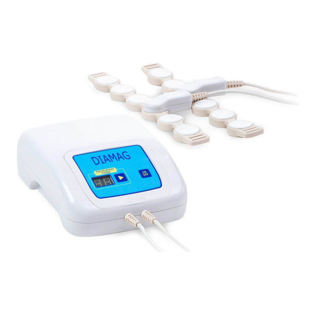 ELAMED DIAMAG (ALMAG-03) control unit with its two flexible emitter lines of six coils each