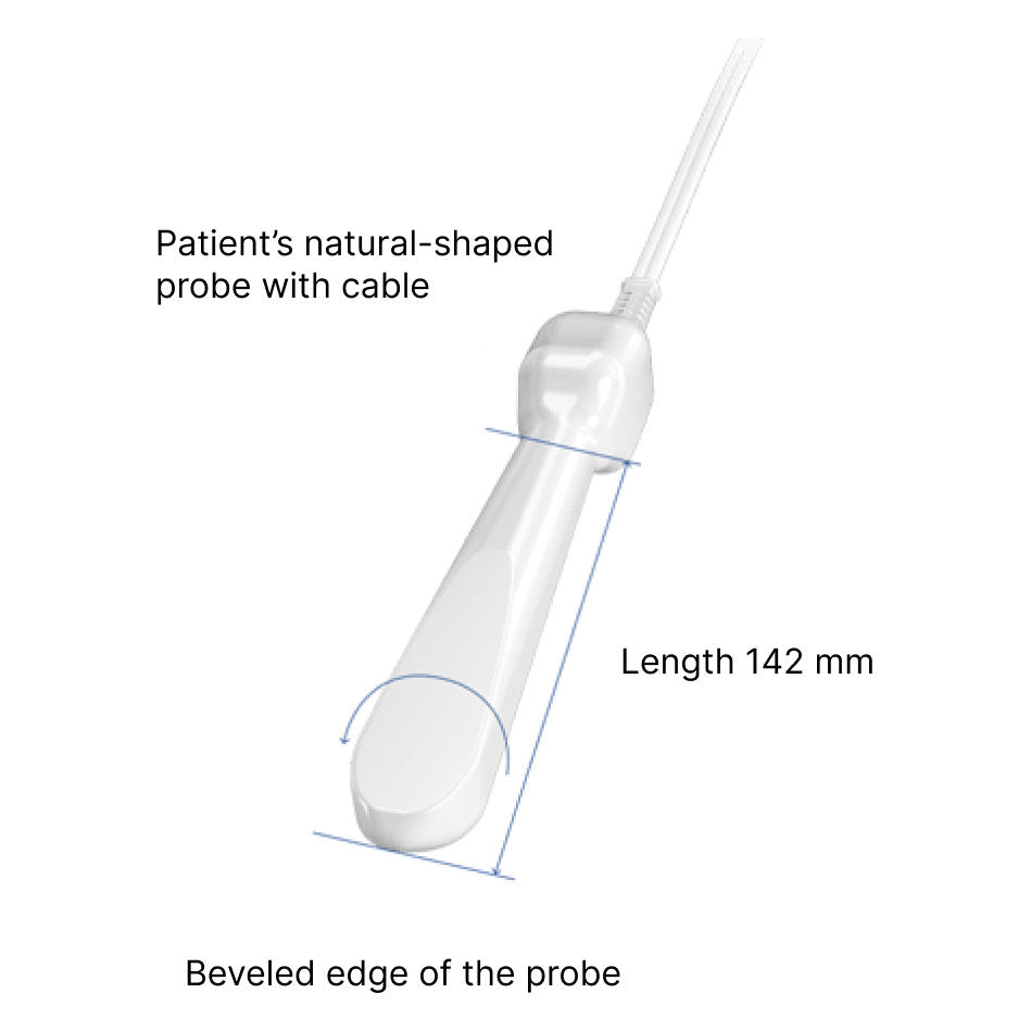 MAVIT probe drawing showing its 142 mm length and beveled edge