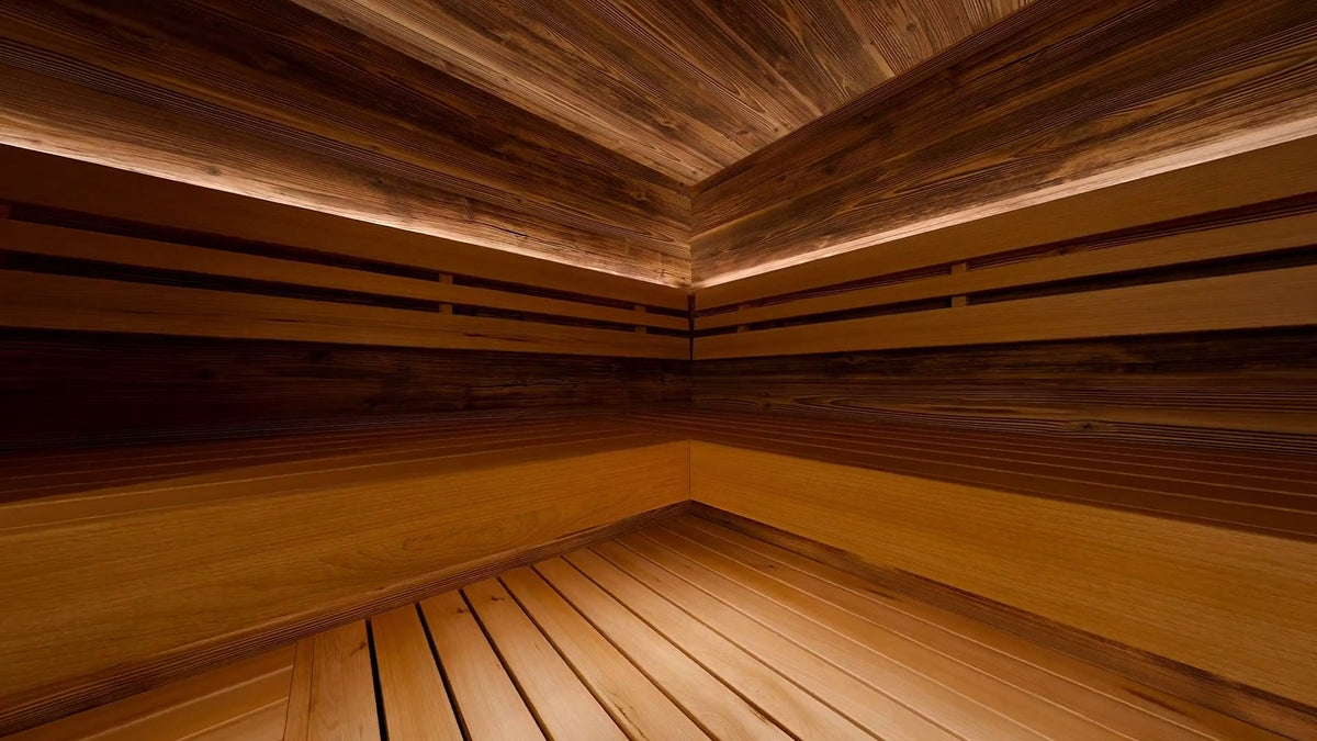 ThermaSol Astra interior, corner benches and cove lighting