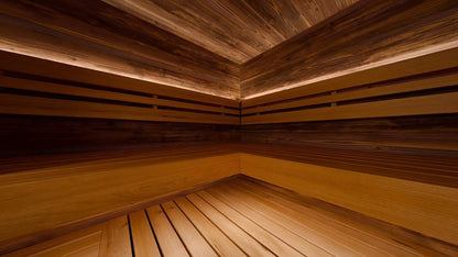 ThermaSol Astra interior, corner benches and cove lighting