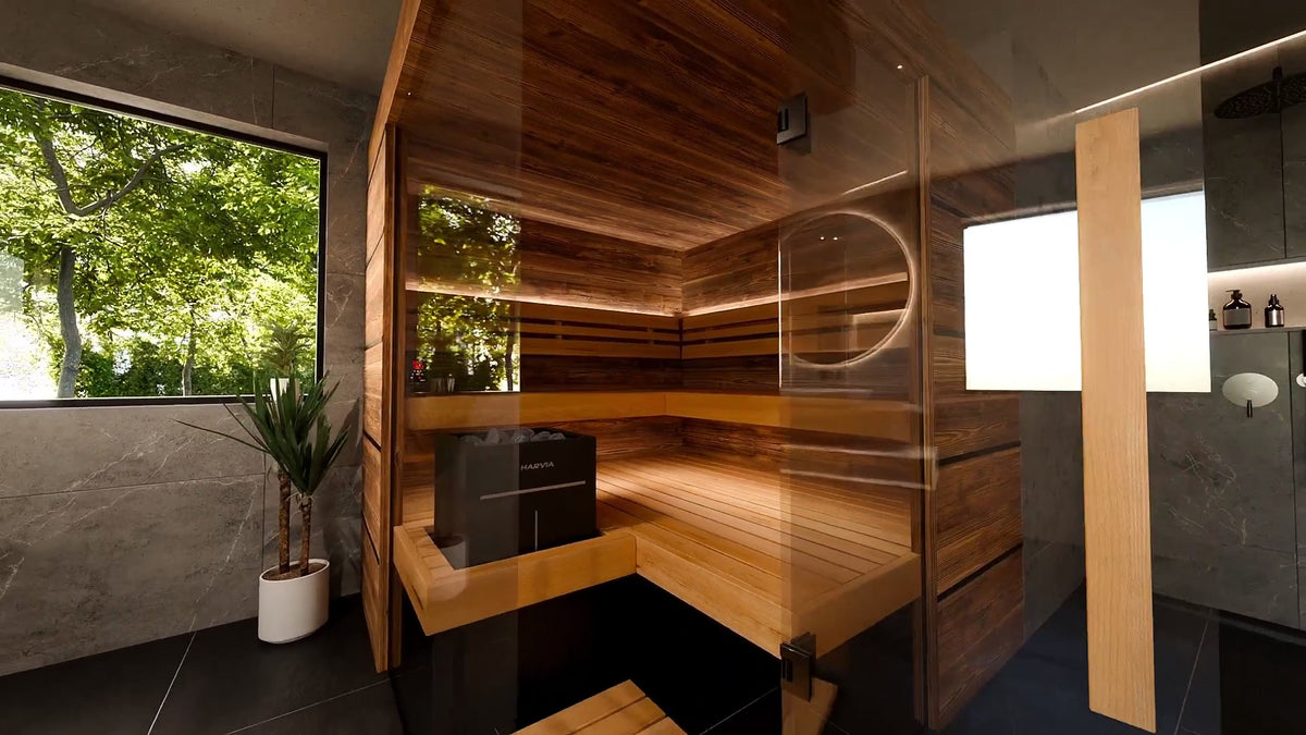 Inside the ThermaSol Astra, the heater beside the corner bench