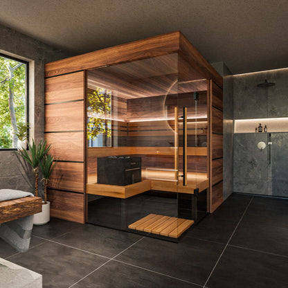 ThermaSol Astra indoor sauna cabin, the interior benches
