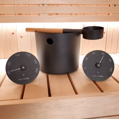 SaunaLife Sauna Essentials Set with Bucket, Ladle and Gauges