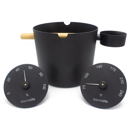SaunaLife Sauna Essentials Set with Bucket, Ladle and Gauges, view 2