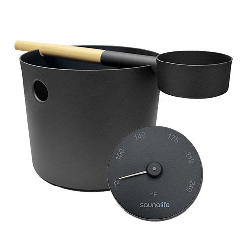 SaunaLife Sauna Essentials Set with Bucket, Ladle and Gauges, view 5