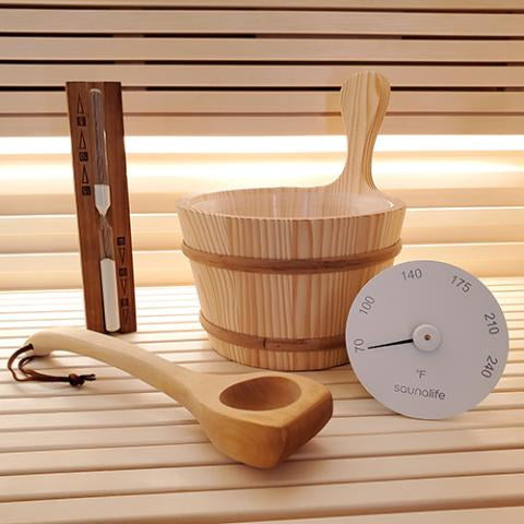 SaunaLife Sauna Essentials Set with Bucket, Ladle and Gauges, view 6