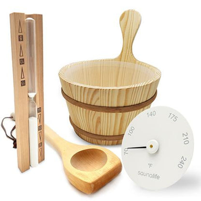 SaunaLife Sauna Essentials Set with Bucket, Ladle and Gauges, view 7