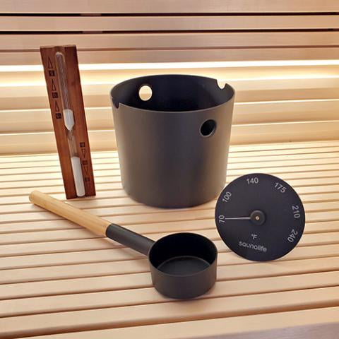 SaunaLife Sauna Essentials Set with Bucket, Ladle and Gauges, view 8