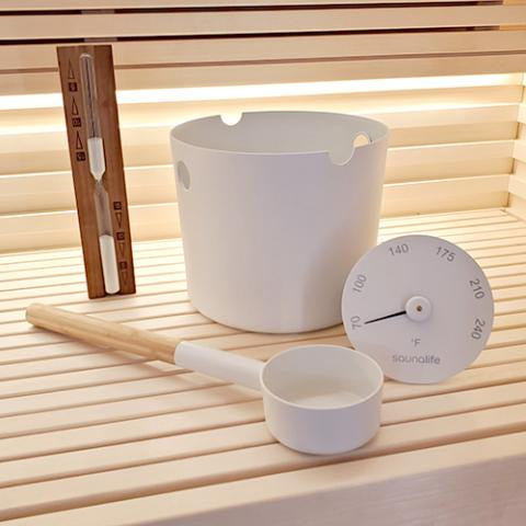 SaunaLife Sauna Essentials Set with Bucket, Ladle and Gauges, view 9