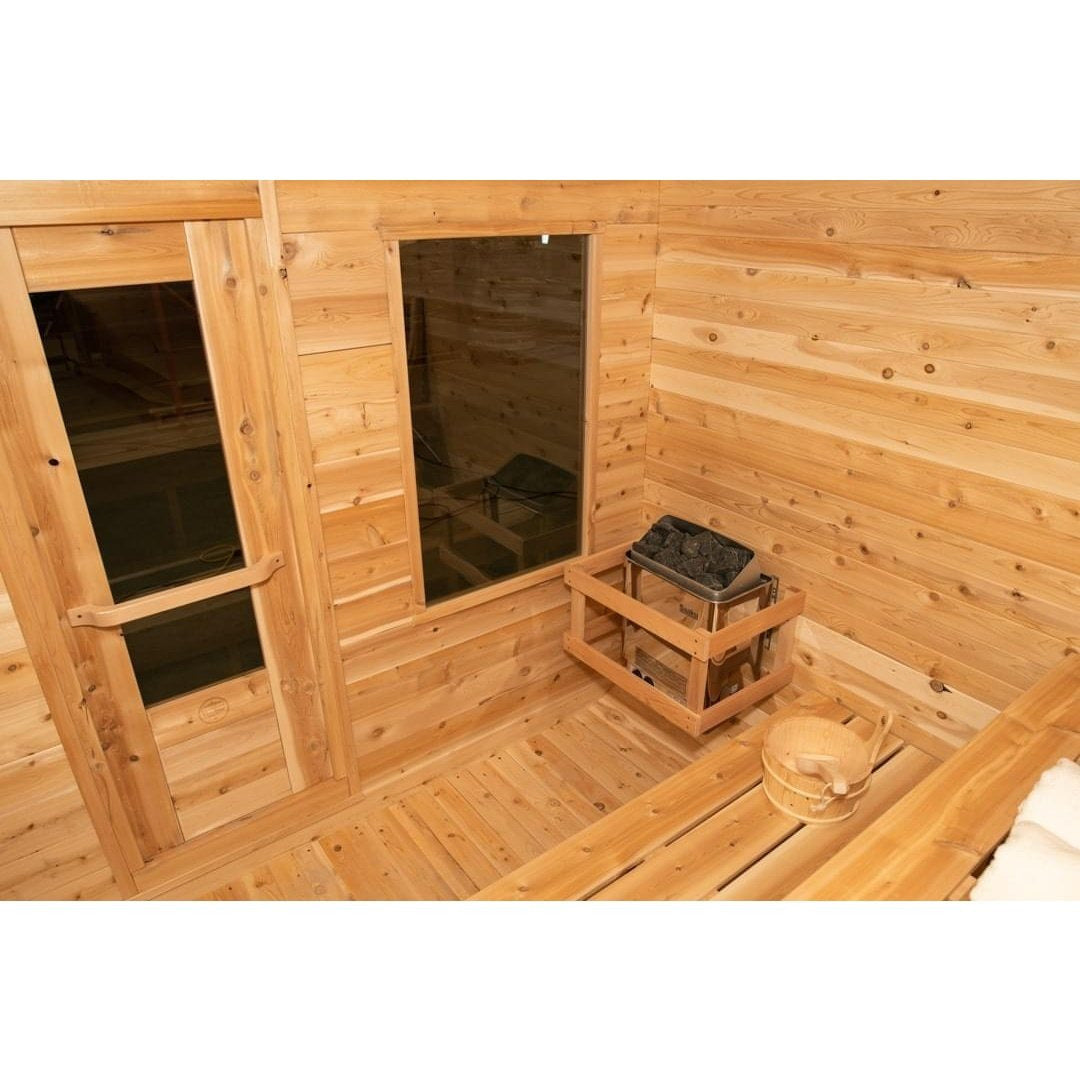 CT Luna interior looking at the bronze tempered glass door and window with the electric heater beside them