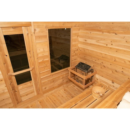 CT Luna interior looking at the bronze tempered glass door and window with the electric heater beside them