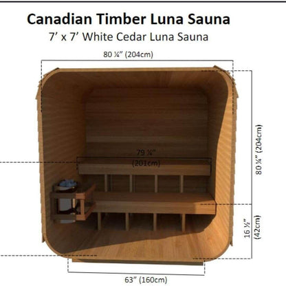 Dimension drawing of the CT Luna interior showing bench lengths and 80 and a quarter inches of interior height