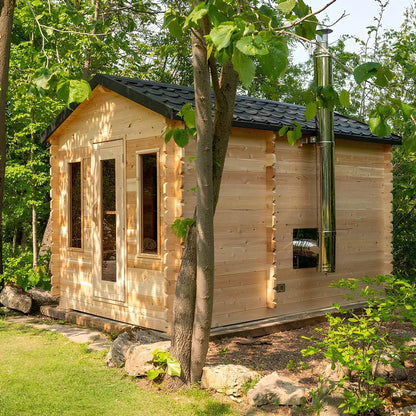 CT Georgian cabin sauna with the optional changeroom in a woodland garden setting