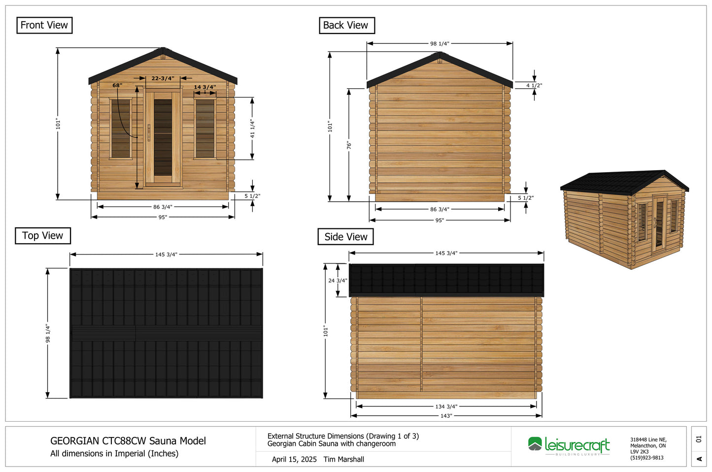 CT Georgian cabin sauna with changeroom dimension drawing