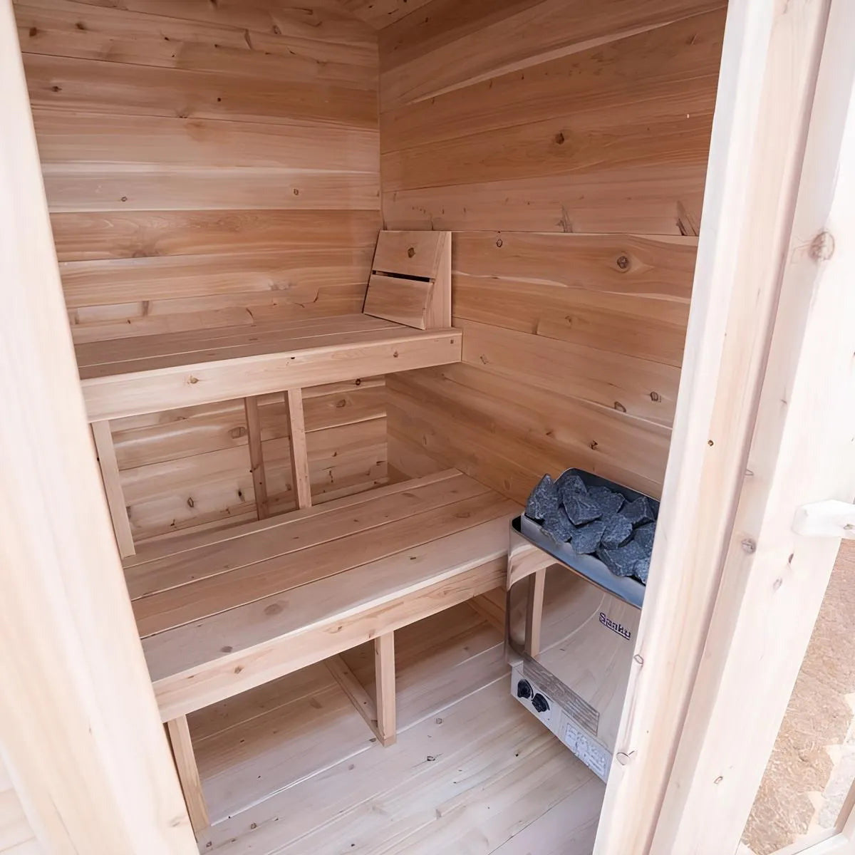 CT Granby interior showing the bench layout with the electric heater in the corner