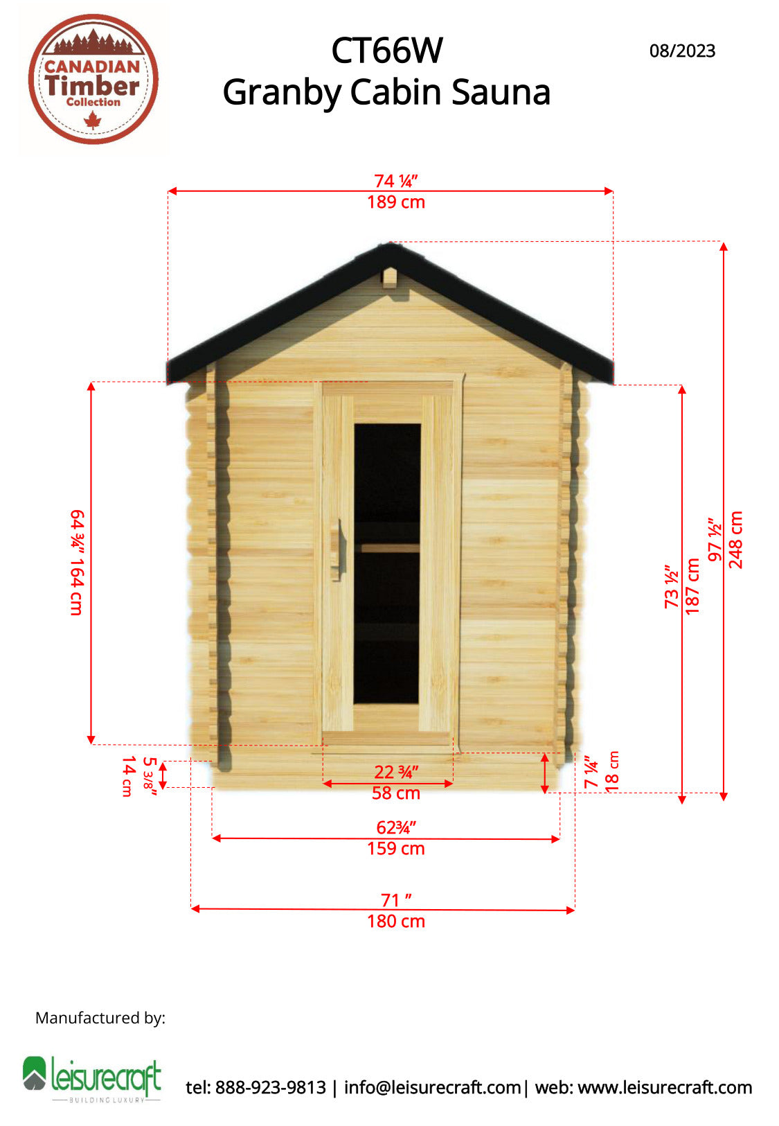 CT Granby cabin sauna exterior dimension drawing