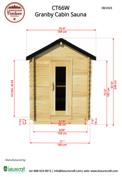 CT Granby cabin sauna exterior dimension drawing