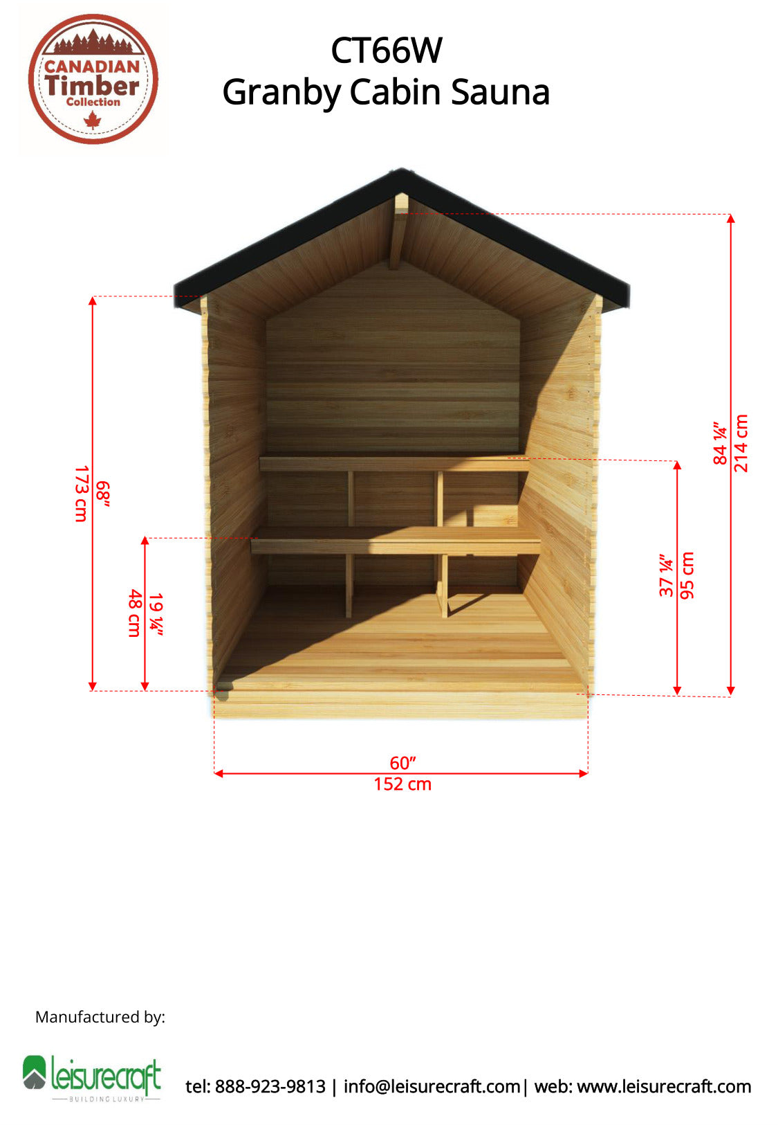 CT Granby cabin sauna interior dimension drawing