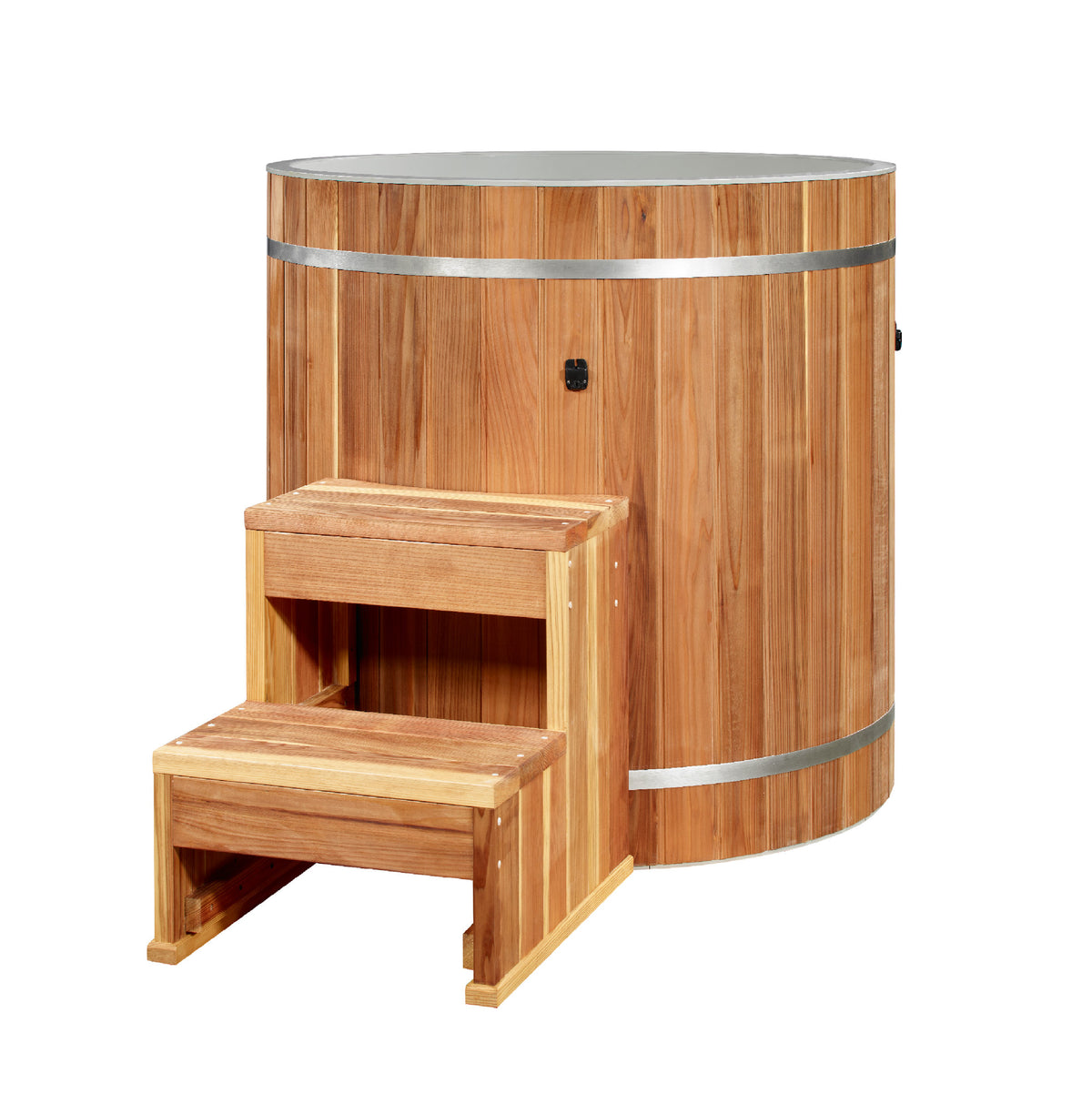 DCT Pacific Cedar Barrel cold plunge, with the cedar step
