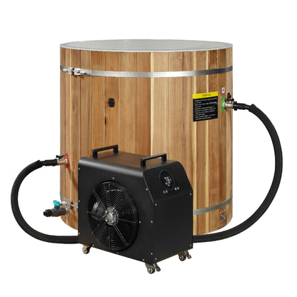 DCT Pacific Cedar Barrel cold plunge, shown with the chiller
