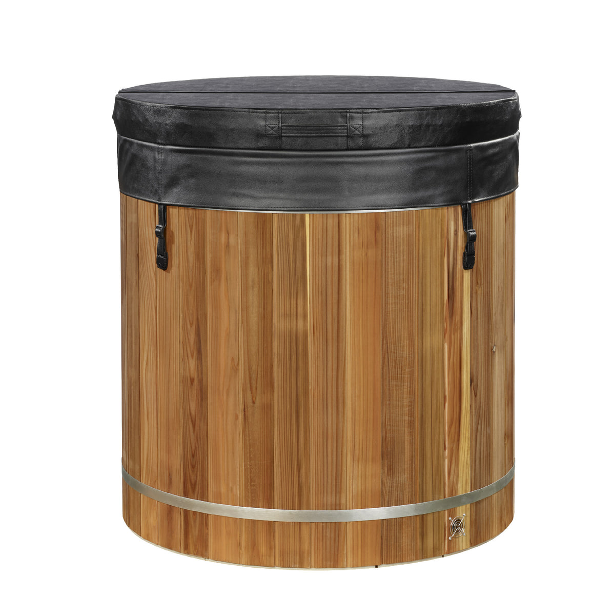 DCT Pacific Cedar Barrel cold plunge, shown with the insulated cover