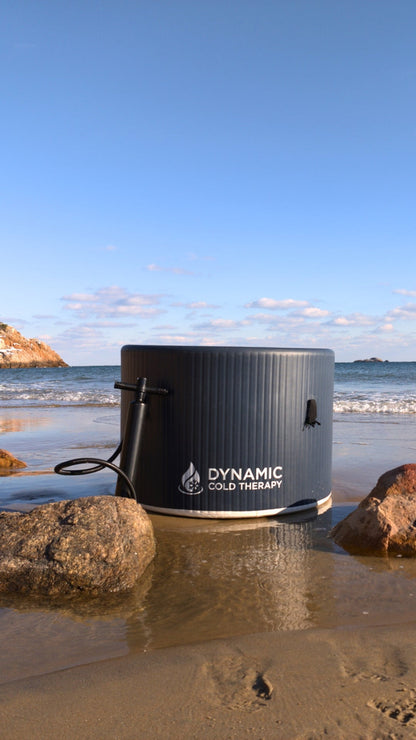 DCT Round Inflatable cold plunge on a beach