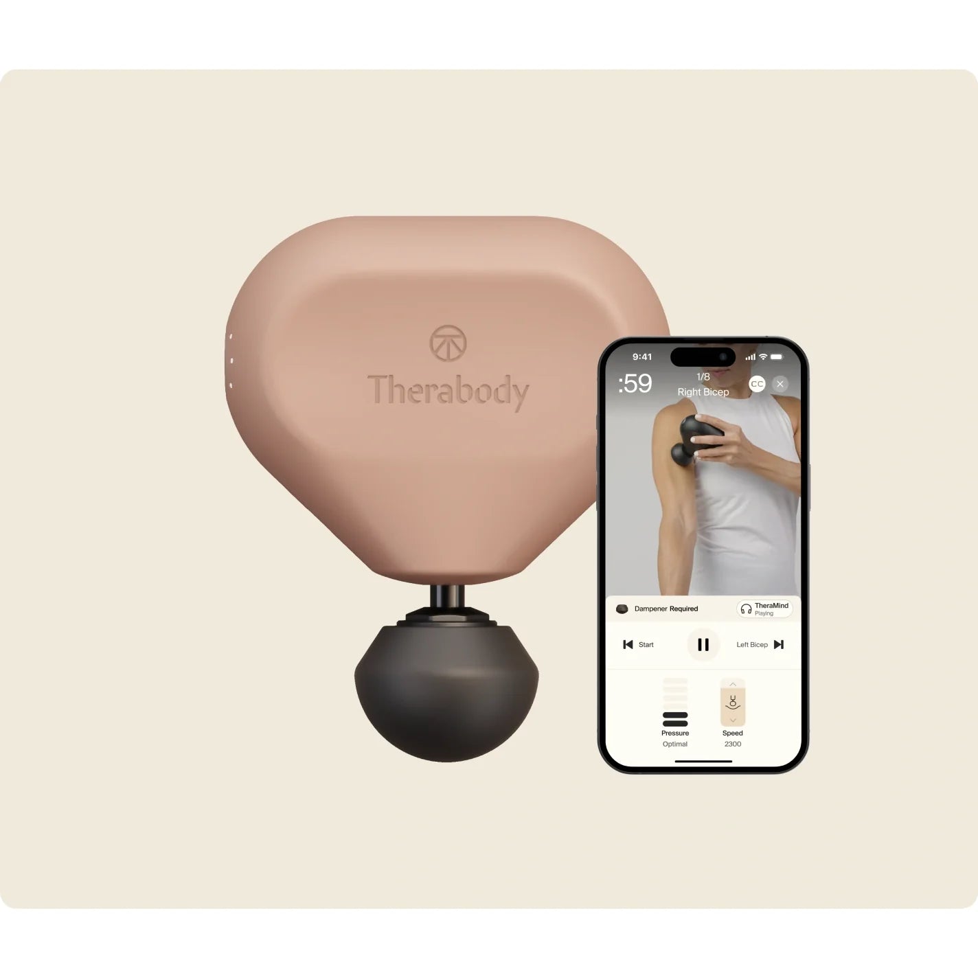 Theragun Mini 3.0 Desert Rose — ultra-compact percussive therapy device by Therabody — product view 4