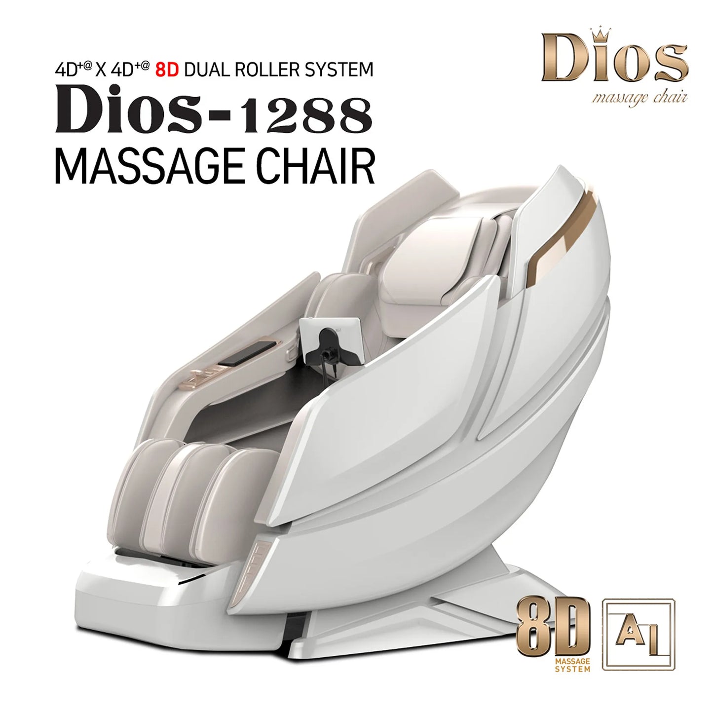 Kahuna DIOS-1288 8D AI Dual Core Massage Chair Zero Gravity SL-Track In white Color