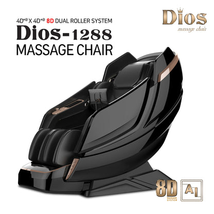 Black massage chair with 'Dios' branding on a white background