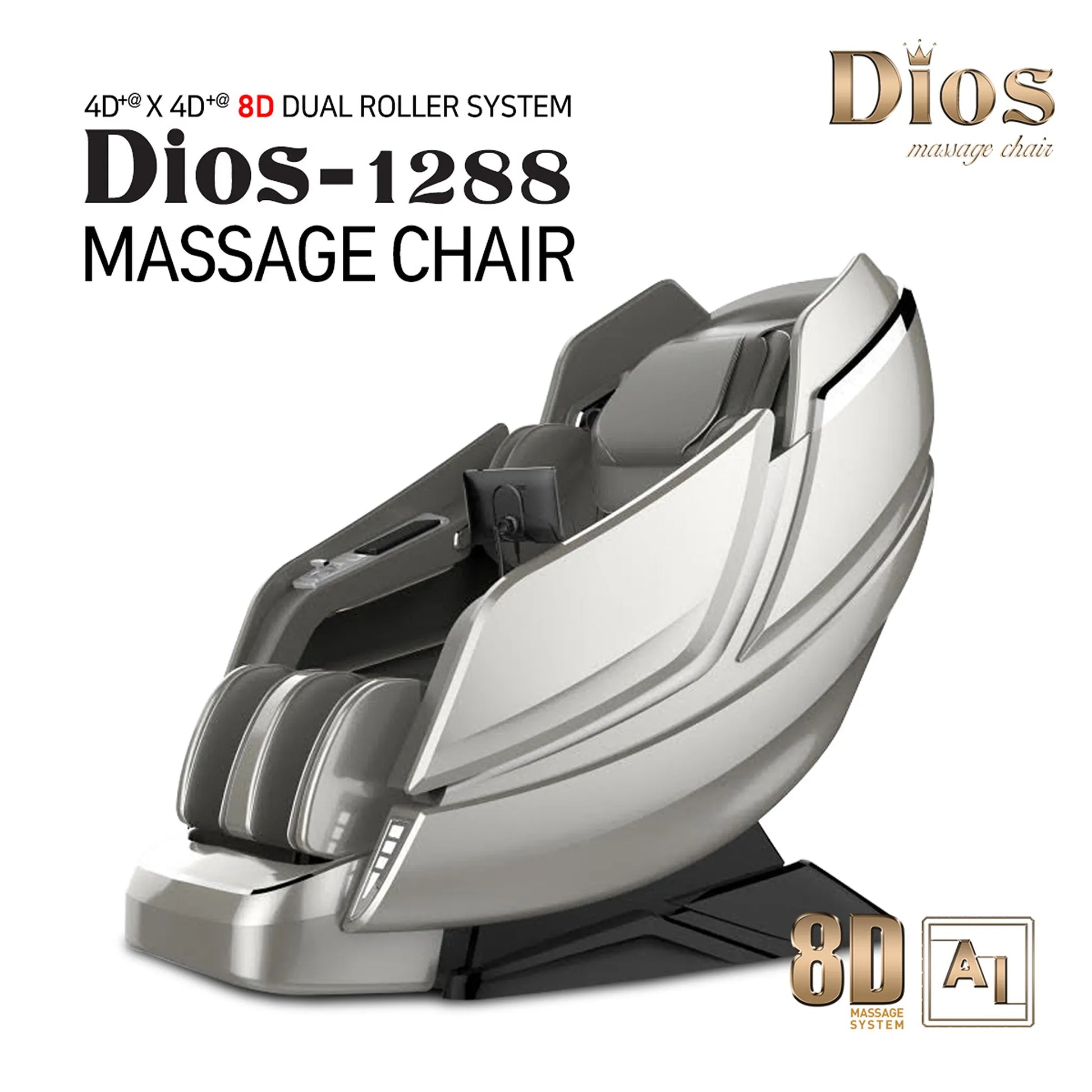 Massage chair with dual roller system labeled 'Dios-1288' on a white background