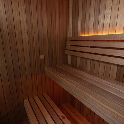 Bench line inside the CT Element Loft with the lighting strip beneath the upper bench