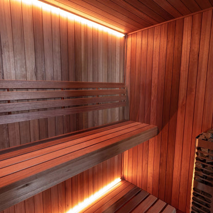 Upper and lower benches inside the CT Element Studio with the lighting strip beneath