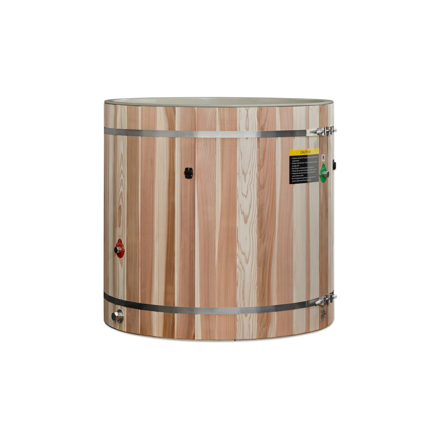 Front view of the Dynamic Cold Therapy Pacific Cedar Barrel Cold Plunge Tub (Plastic Interior) (DCT-B-042-PLPC-34) – cold plunge tub
