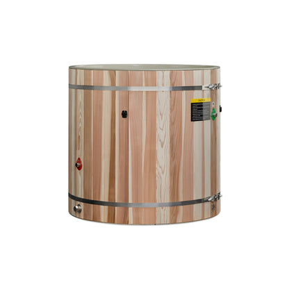 Front view of the Dynamic Cold Therapy Pacific Cedar Barrel Cold Plunge Tub (Plastic Interior) (DCT-B-042-PLPC-34) – cold plunge tub