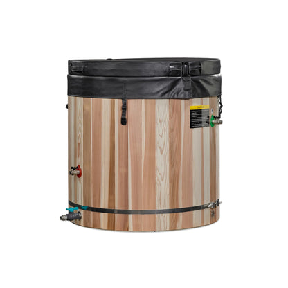Front view of the Dynamic Cold Therapy Pacific Cedar Barrel Cold Plunge Tub (304 Stainless Steel Interior) (DCT-B-042-SSPC-34) – cold plunge tub