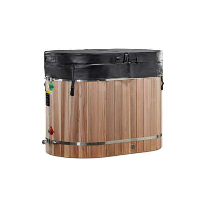 Front view of the Dynamic Cold Therapy Pacific Cedar Oval Barrel Cold Plunge Tub (Tub Only) (DCT-BO-50-PLPC-34) – cold plunge tub