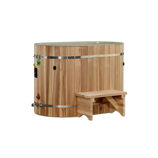 Front view of the Dynamic Cold Therapy Pacific Cedar Oval Barrel Cold Plunge Tub (Tub Only) (DCT-BO-50-PLPC-34) – cold plunge tub
