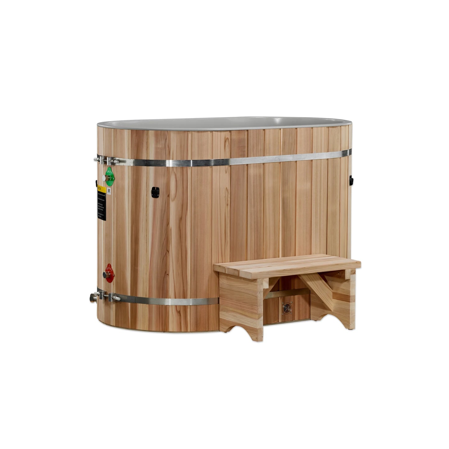 Front view of the Dynamic Cold Therapy Pacific Cedar Oval Barrel Cold Plunge Tub (Tub Only) (DCT-BO-50-PLPC-34) – cold plunge tub