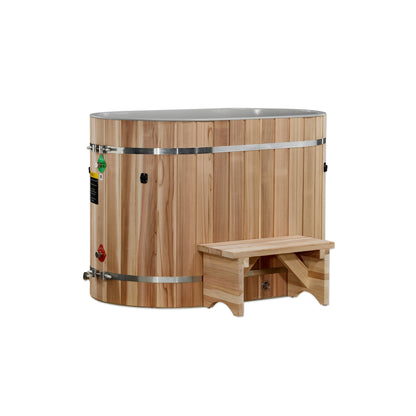Front view of the Dynamic Cold Therapy Pacific Cedar Oval Barrel Cold Plunge Tub (Tub Only) (DCT-BO-50-PLPC-34) – cold plunge tub