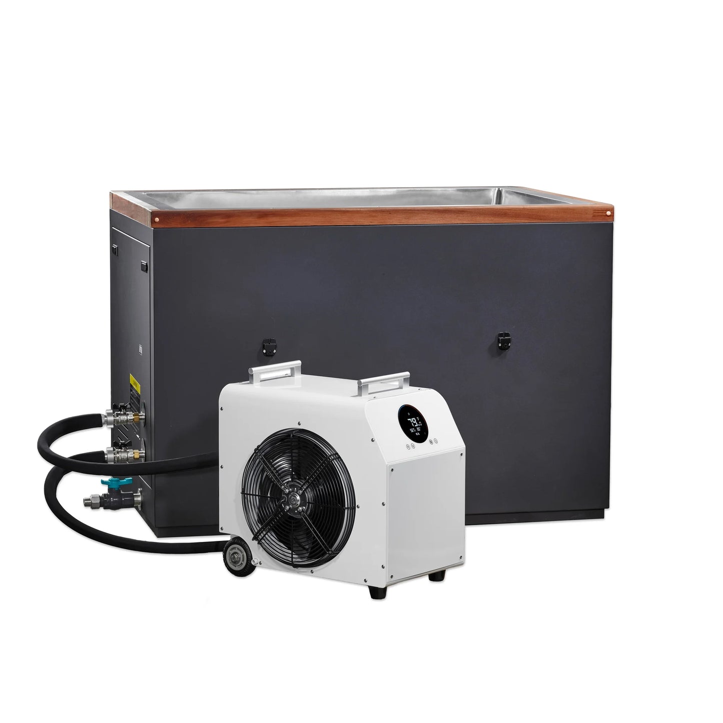 Front view of the Dynamic Cold Therapy Cuboid XL 304 Stainless Steel Cold Plunge Tub (DCT-S-055-NS-34) – cold plunge tub