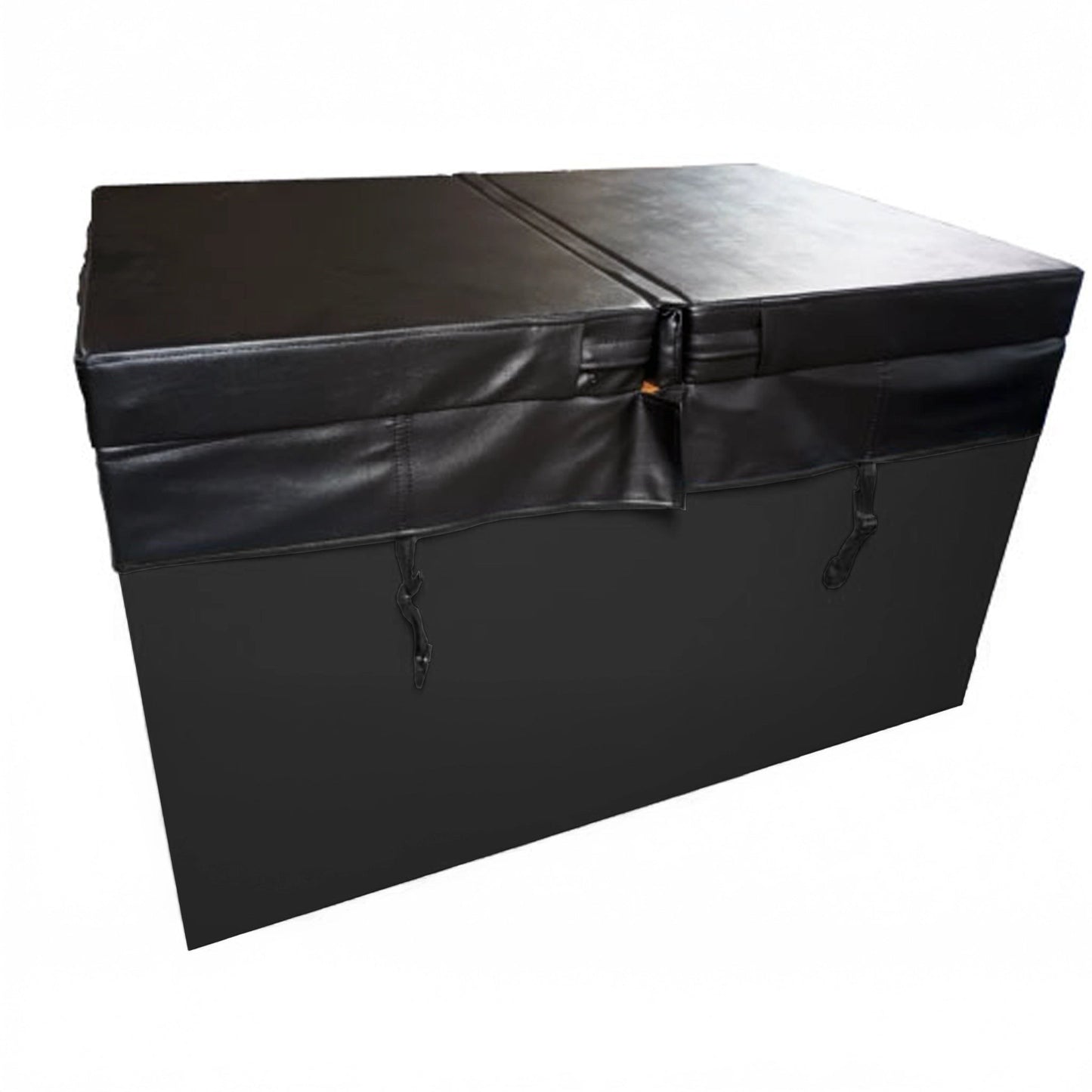 DCT-S-055-CVR-F black 4-inch insulated cover for Cuboid XL cold plunge — split design with locking buckles, closed view