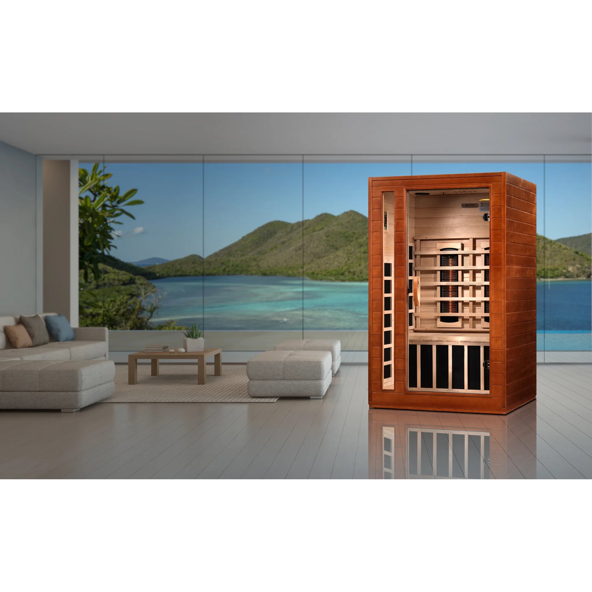 Front view 6 of the Dynamic Cardoba 2-Person Full Spectrum Near Zero EMF FAR Infrared Sauna (DYN-6203-02 FS) – full spectrum infrared sauna