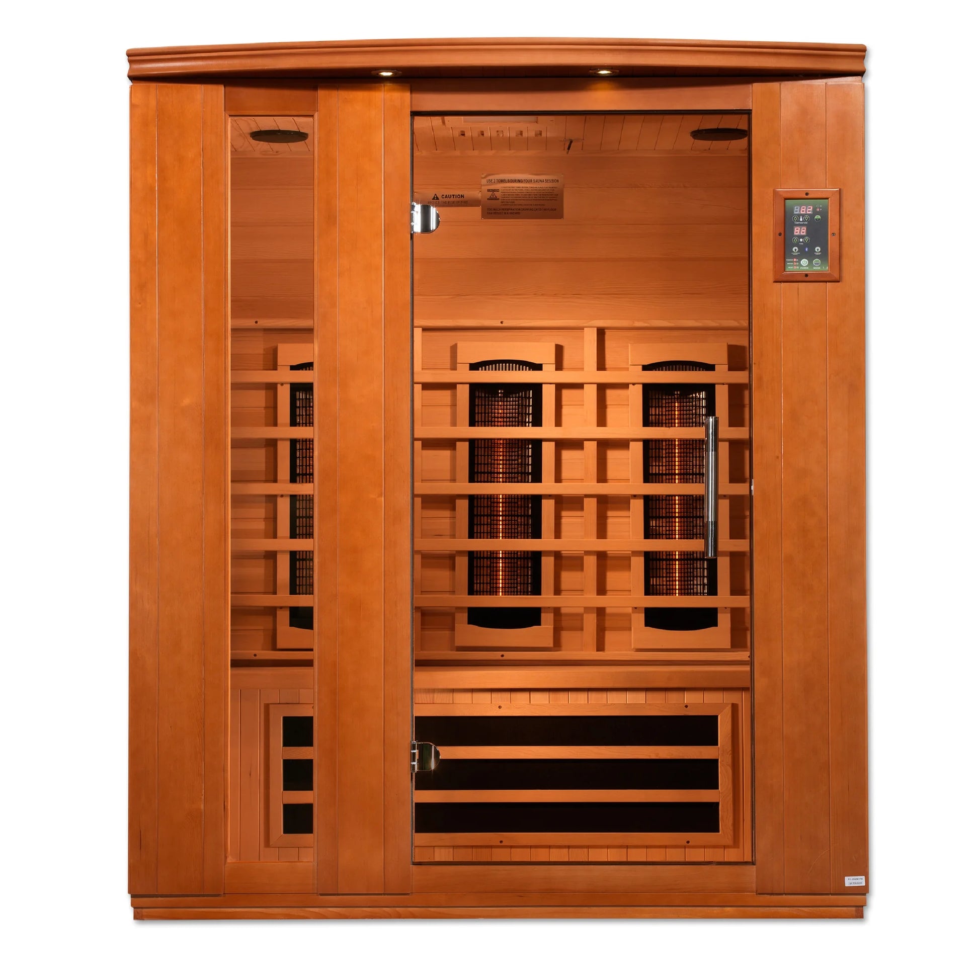 Front view 2 of the Dynamic Lugano 3-Person Full Spectrum Near Zero EMF FAR Infrared Sauna (DYN-6336-03 FS) – full spectrum infrared sauna