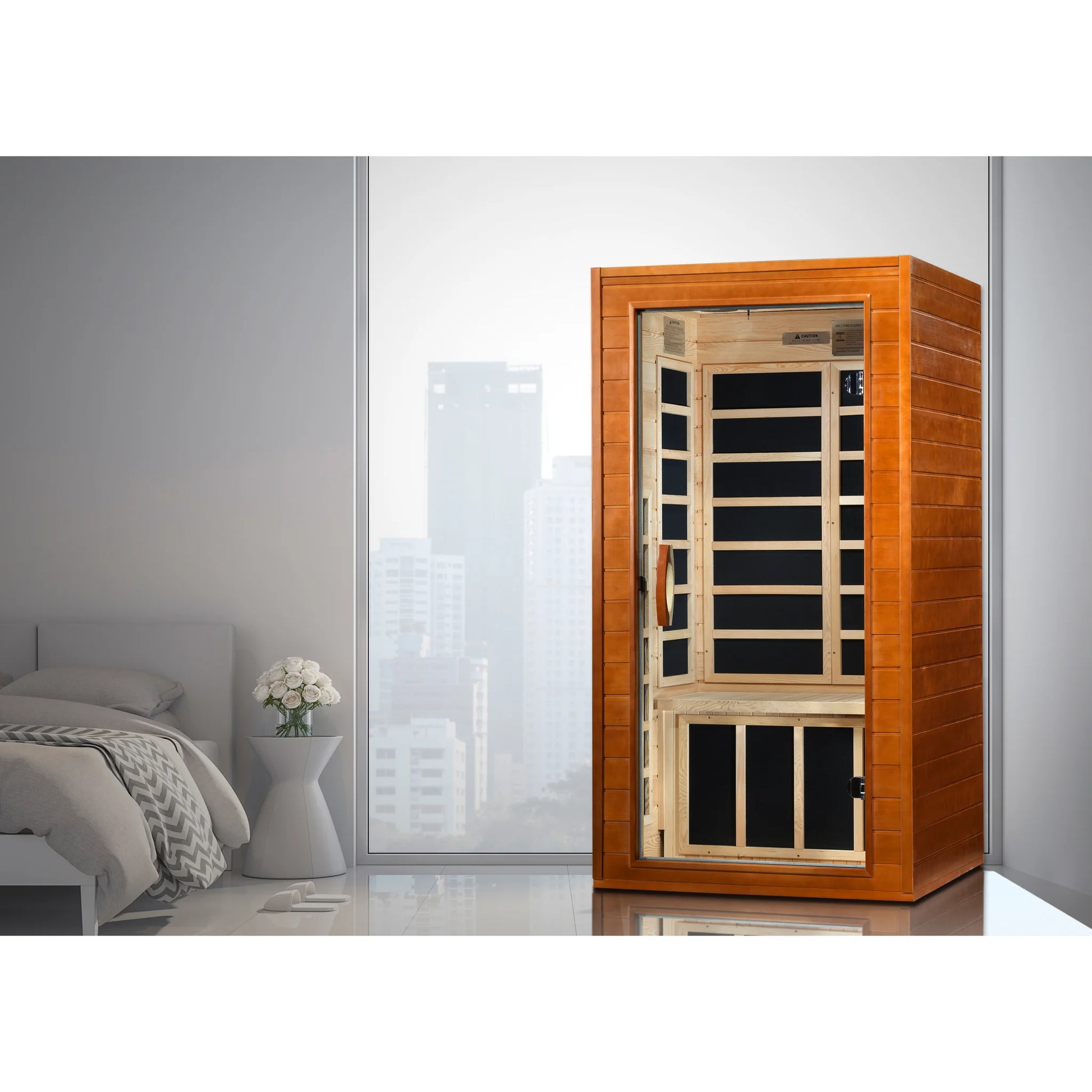 Front view on white background of the Dynamic Avila 1-2-Person Low EMF FAR Infrared Sauna (DYN-6103-01) – low EMF infrared sauna